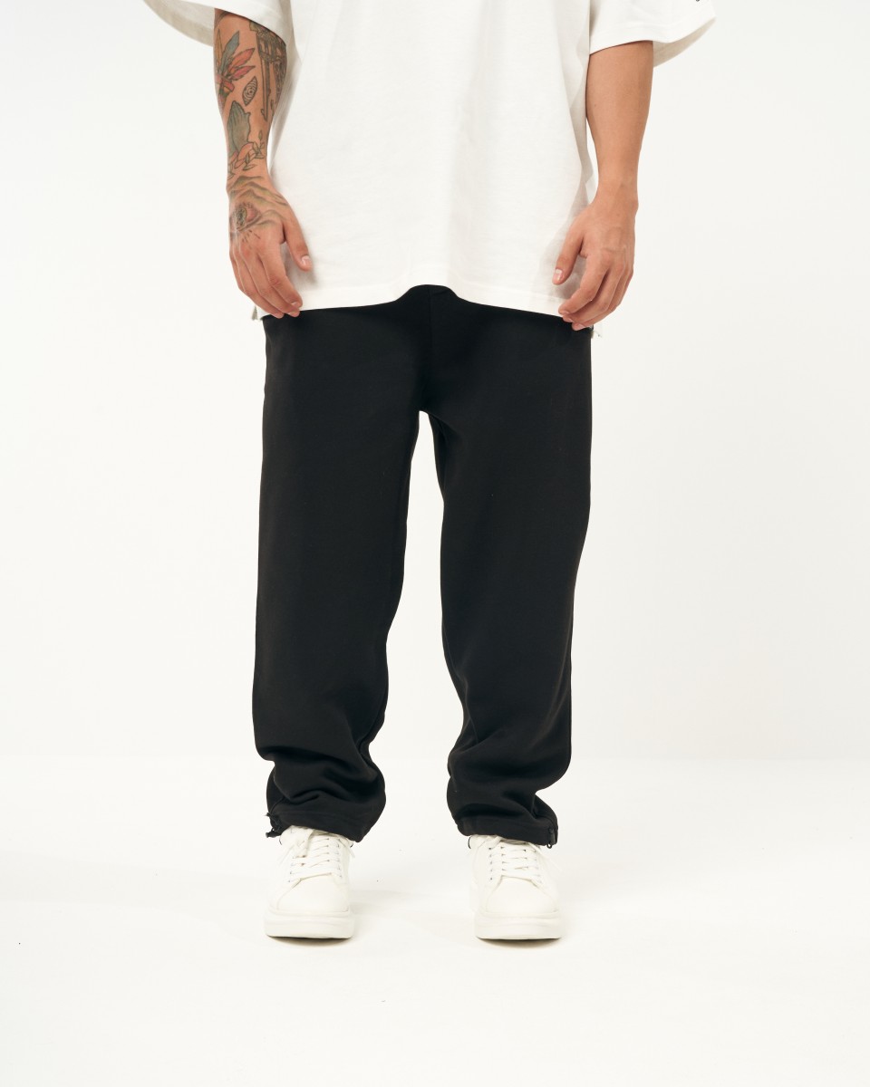 Men's Oversized Black Jogger with Elastic Cords and Ankle Cuffs | Martin Valen