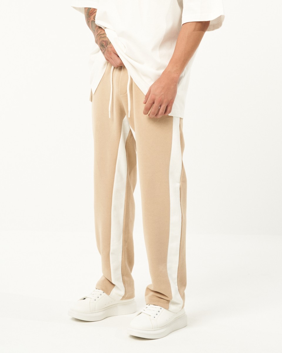 Pantalon de jogging baggy beige rayé oversize