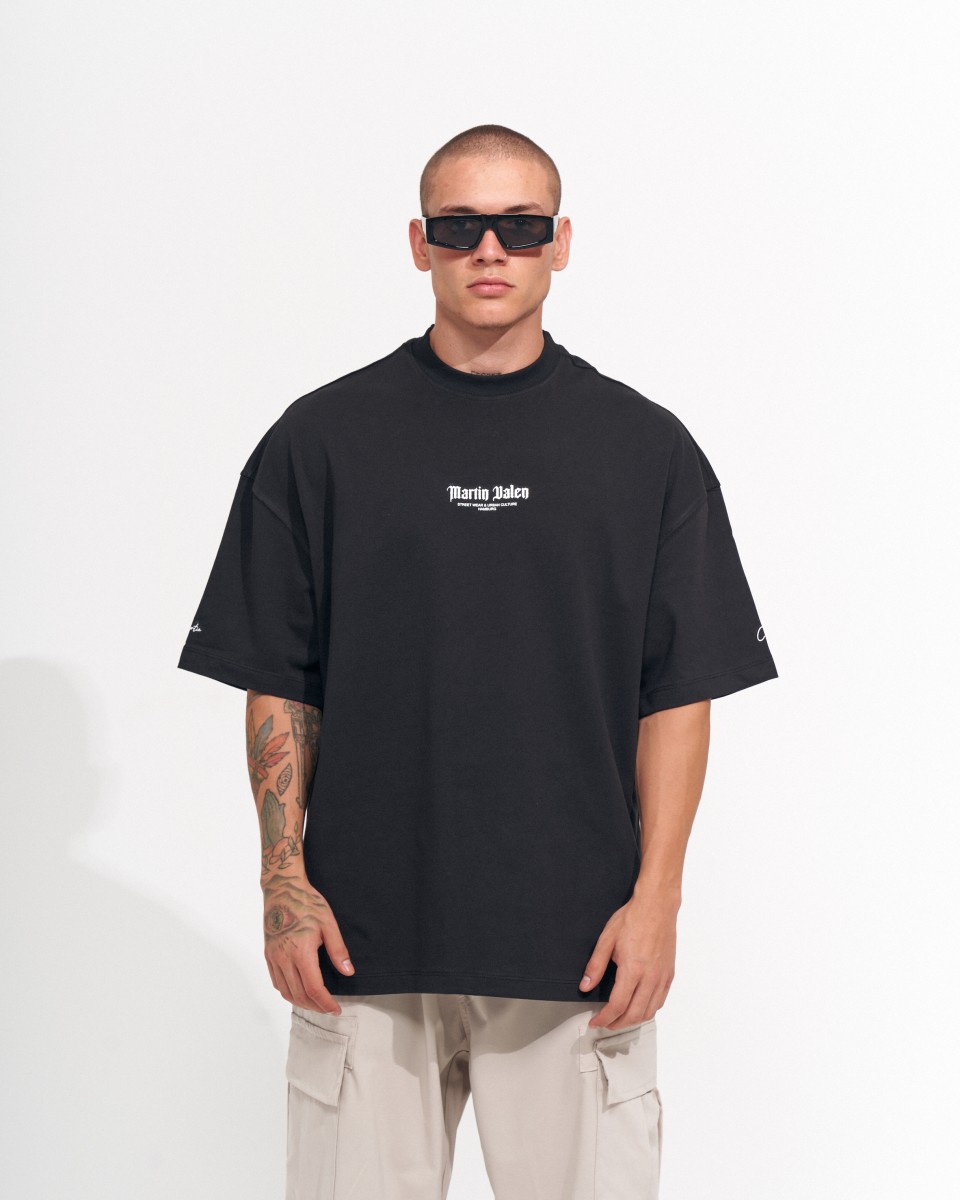 Men's Oversized Chest and Sleeve 3D Printed Black Heavy T-Shirt