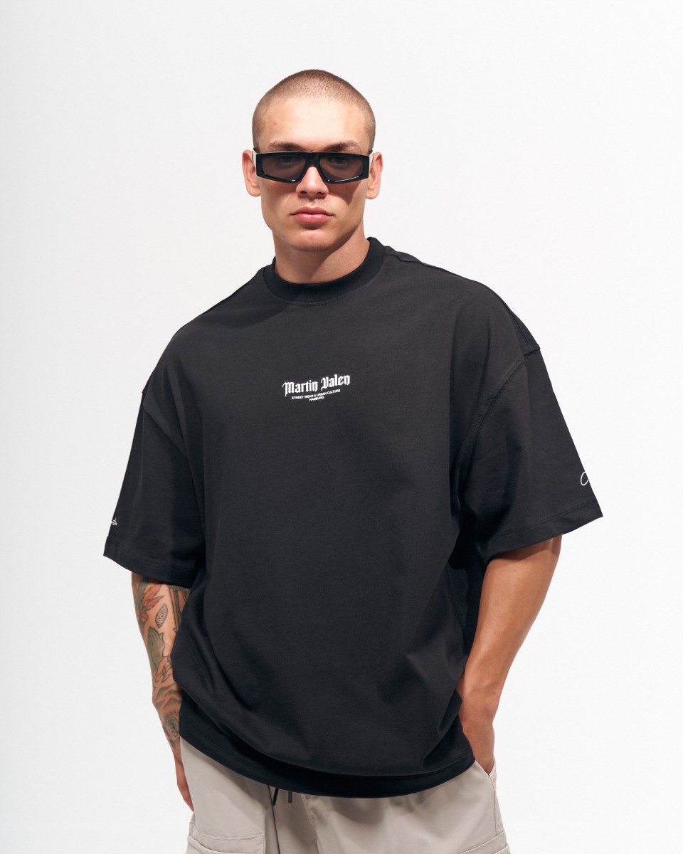 Мужская сверхбольшая футболка с 3D-печатью на груди и рукавах, черная | Martin Valen