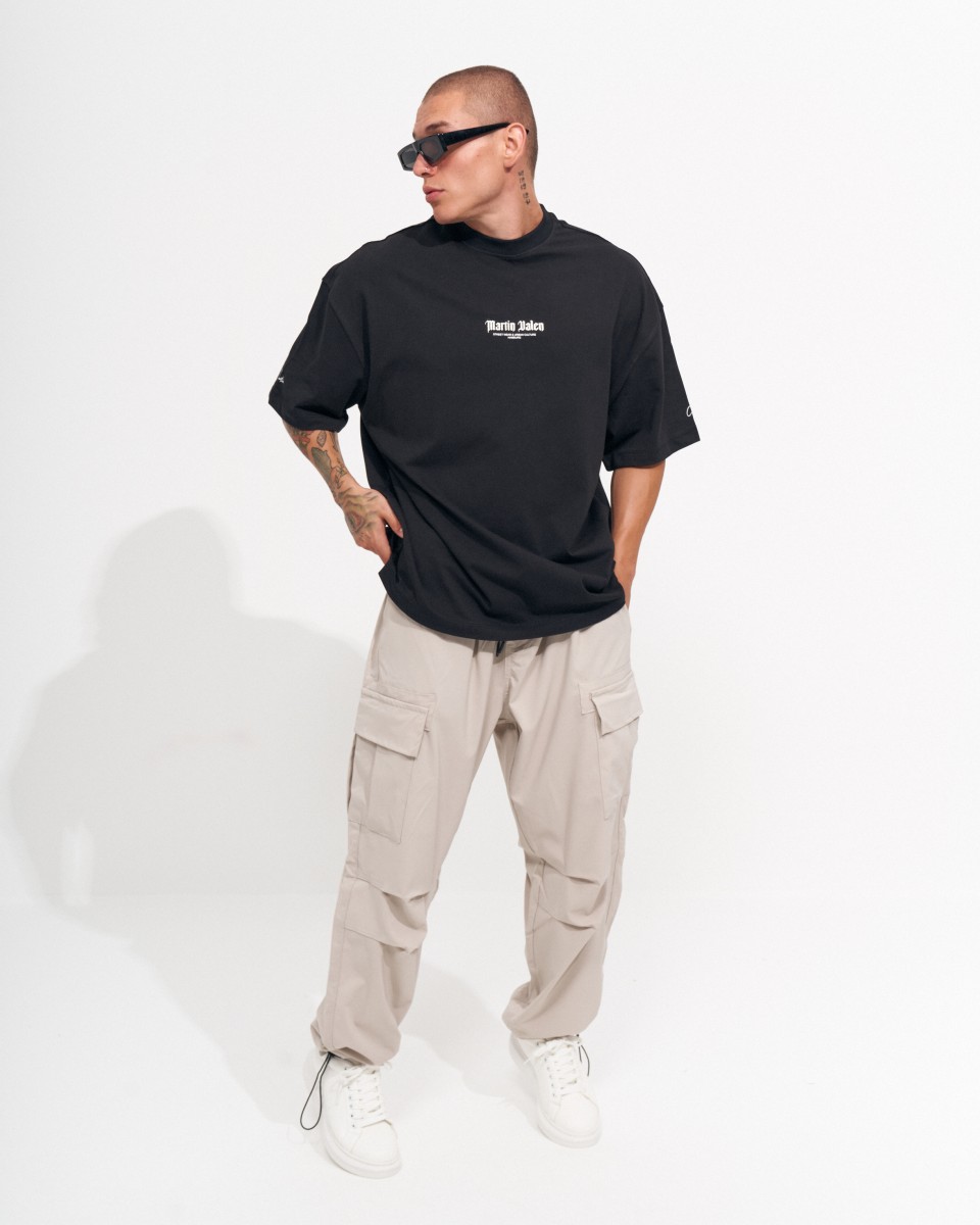 Men's Oversize Chest and Sleeve 3D Printed Black T-Shirt | Martin Valen