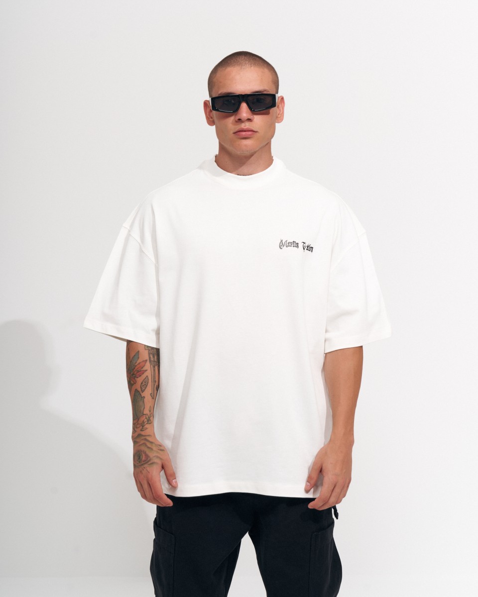 Men's Oversize Martin Valen Screen Printed White Heavy Heavy T-Shirt