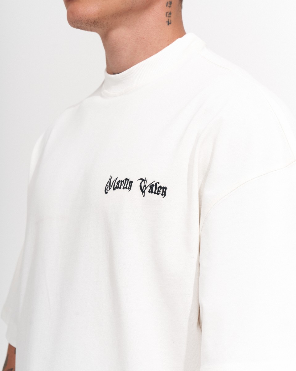 Men's Oversized Martin Valen Screen Printed White Heavy Heavy T-Shirt | Martin Valen