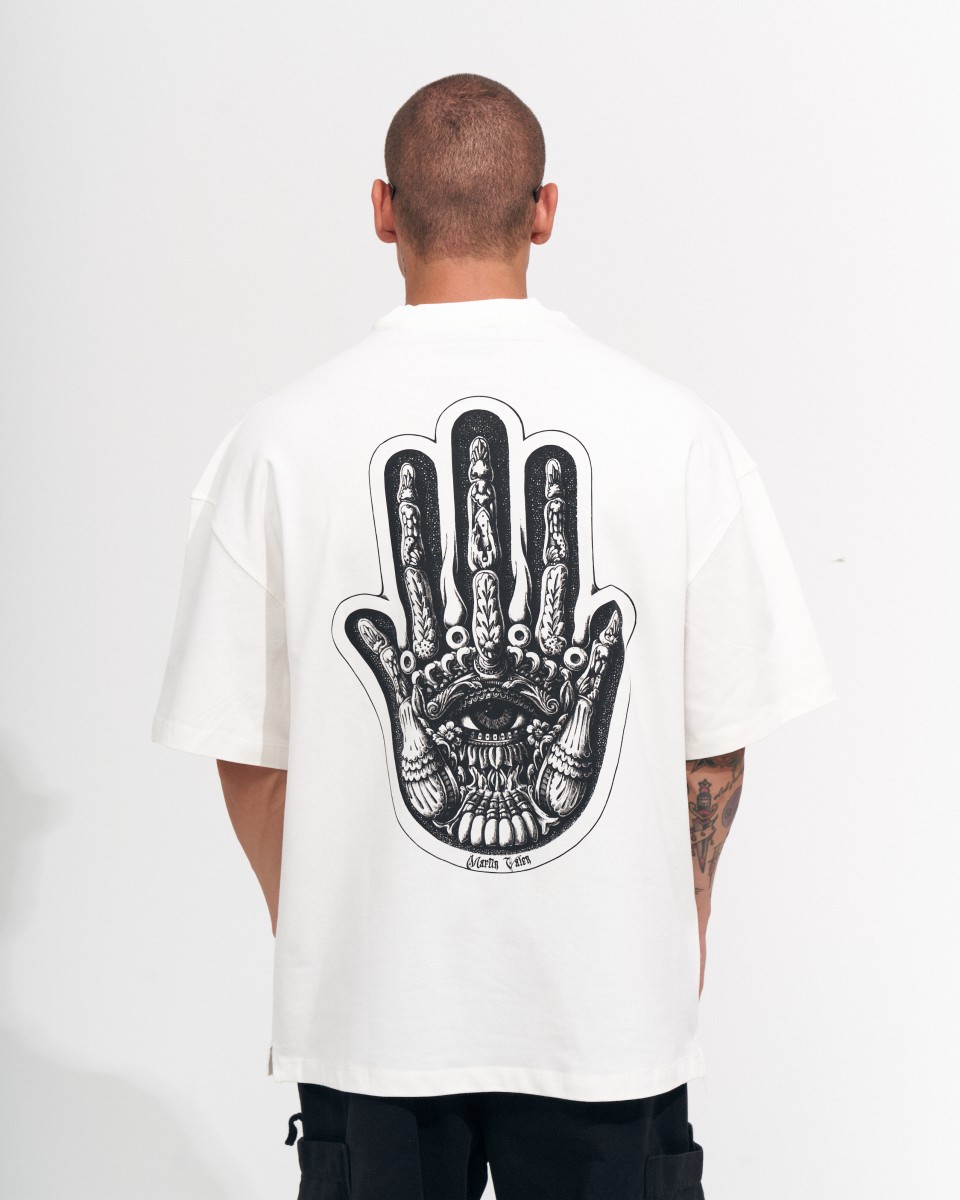 Übergroßes Martin Valen-Siebdruck-T-Shirt für Herren, schwer, weiß, - Weiß