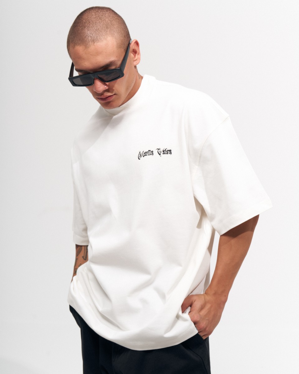 Men's Oversize Martin Valen Screen Printed White T-Shirt | Martin Valen