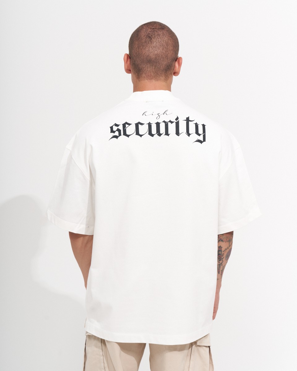 Camiseta pesada blanca serigrafiada con espalda extragrande para hombre