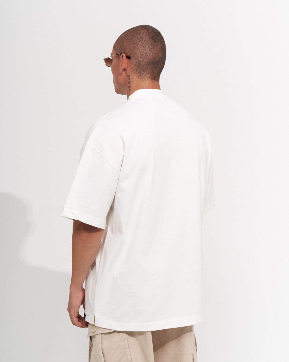Men's Oversized Collar Screen Printed White Heavy T-Shirt | Martin Valen