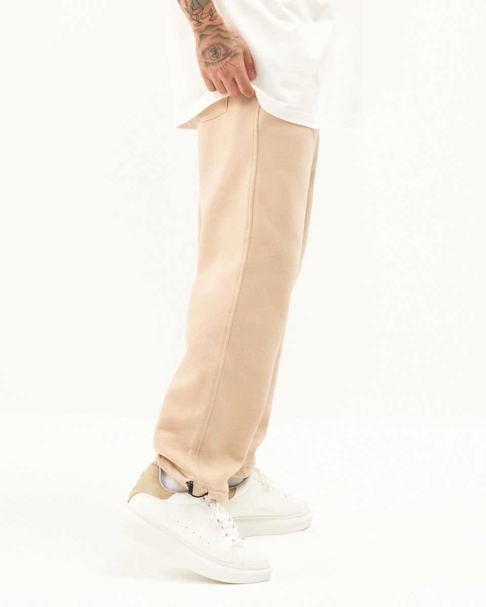 Men's Oversized Beige Jogger with Elastic Cords and Ankle Cuffs | Martin Valen