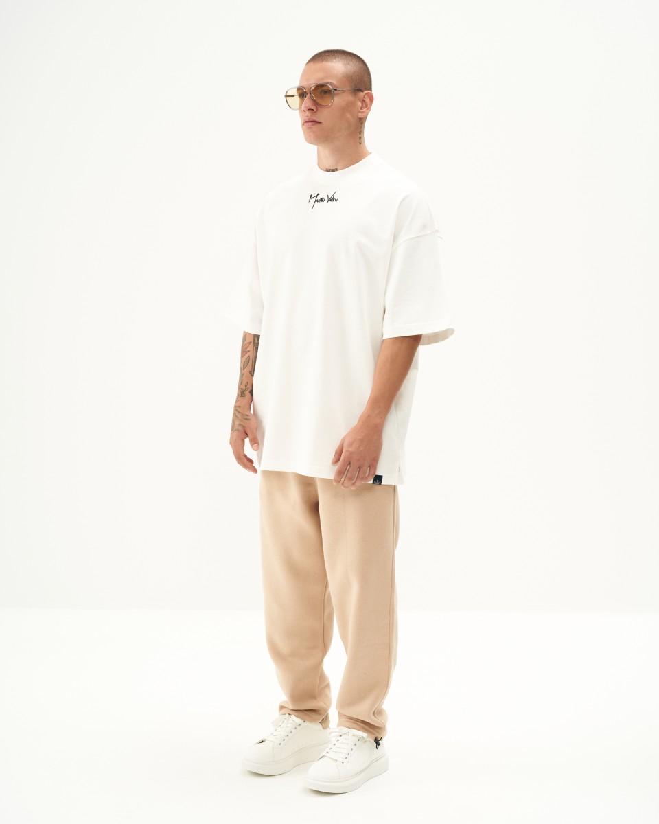 Men's Oversized Beige Jogger with Elastic Cords and Ankle Cuffs