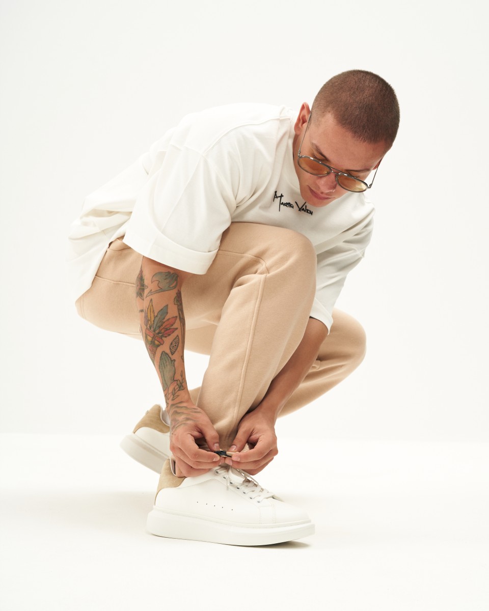 Men's Oversized Beige Jogger with Elastic Cords and Ankle Cuffs | Martin Valen