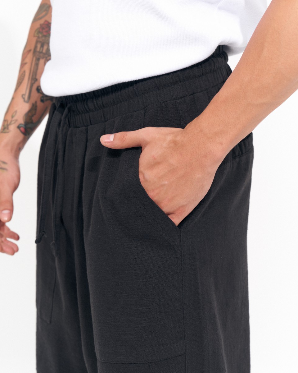 Pantalones Cortos Negros de Lino para Hombre | Martin Valen