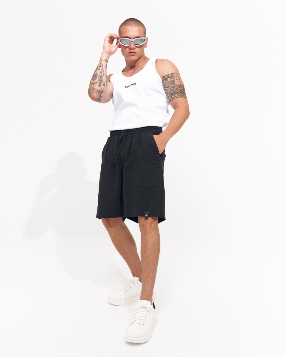 Men's Linen Black Shorts | Martin Valen
