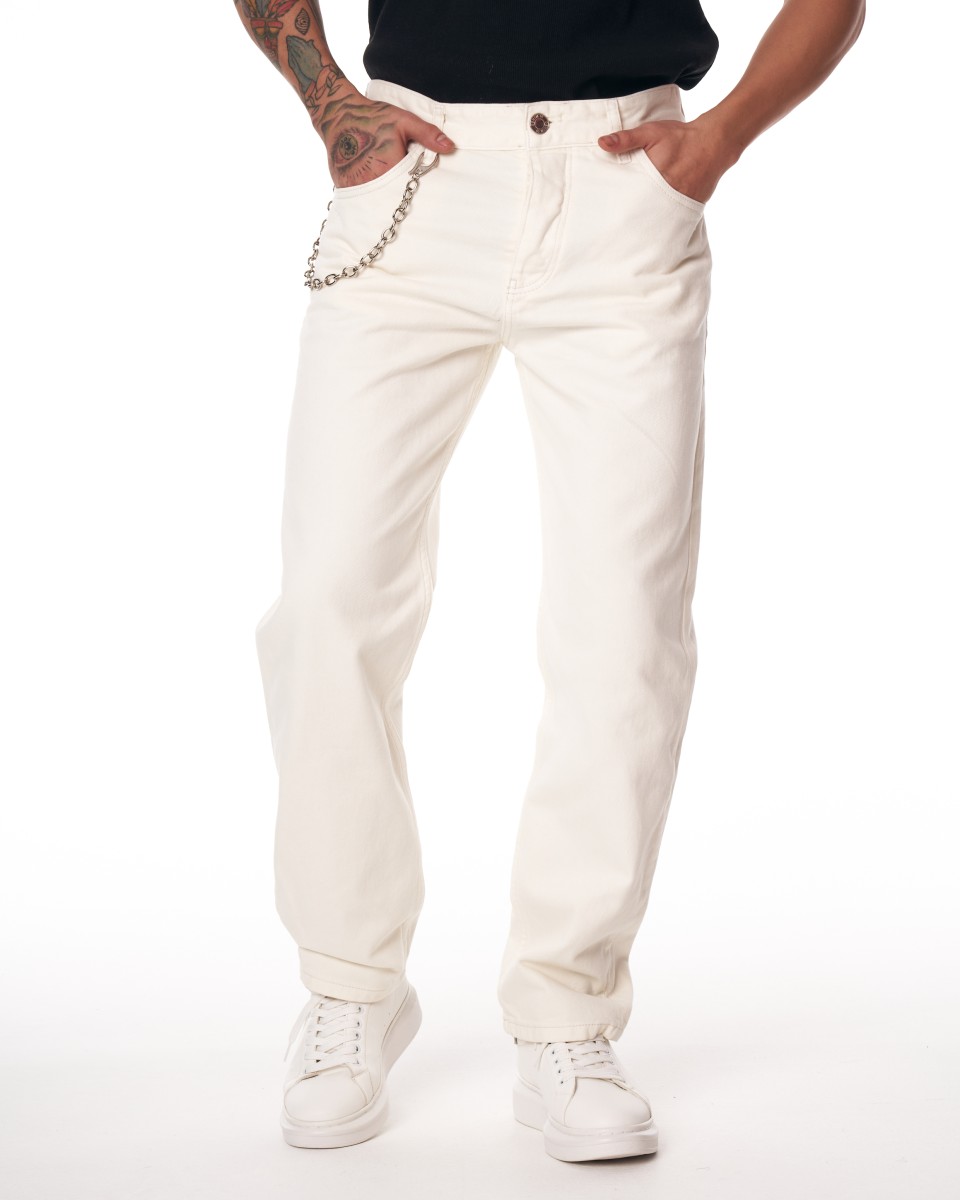 Baggy Fit Jeans in White with Chains | Martin Valen