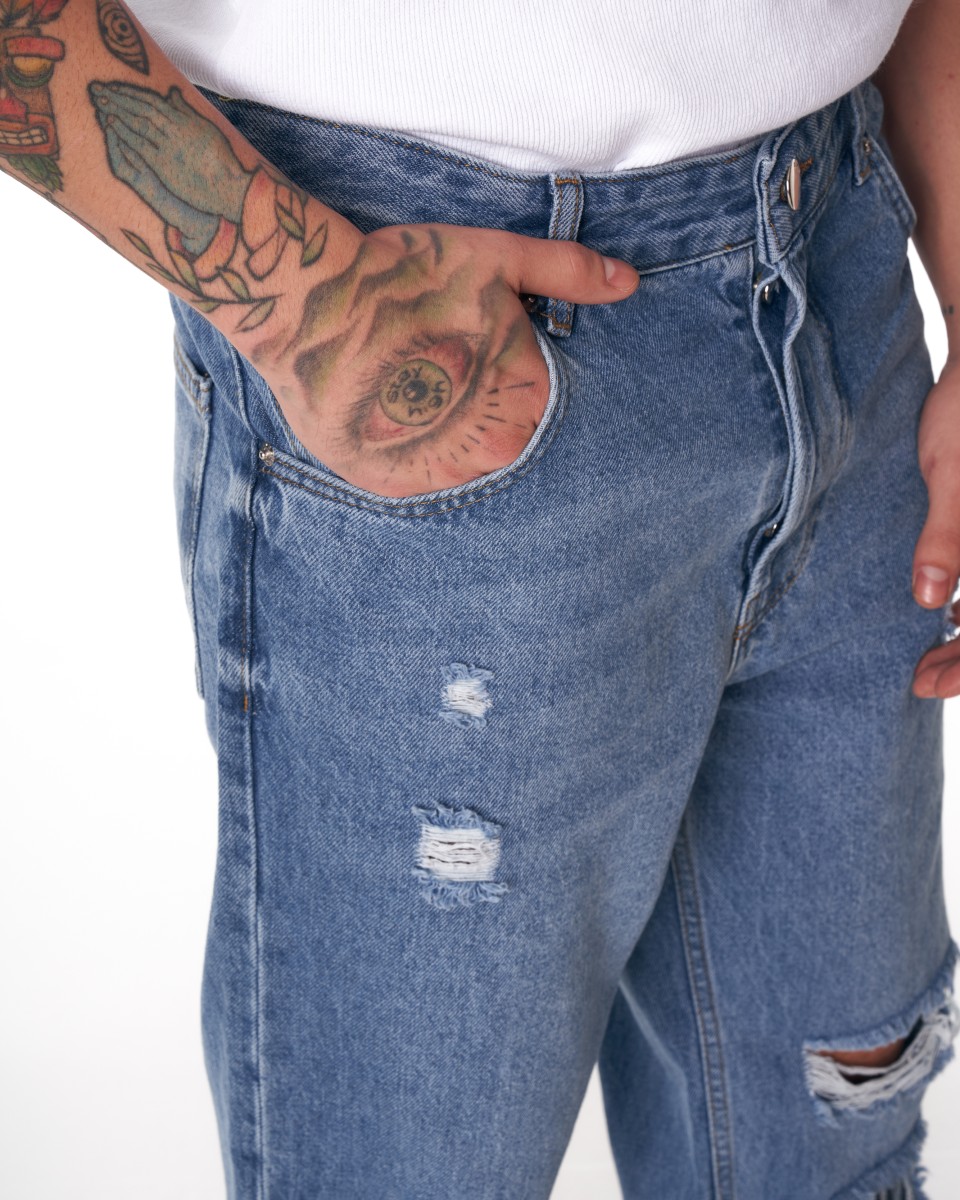 Jeans Largos de Hip-hop com Detalhes Rasgados em Azul | Martin Valen
