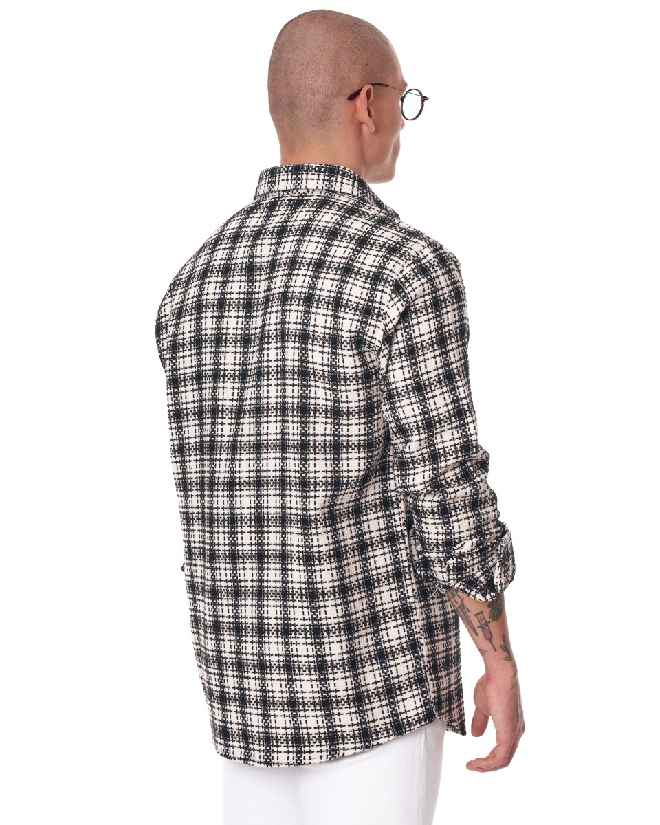 Men's Oversize Shirt Plaid Pattern Black-White | Martin Valen