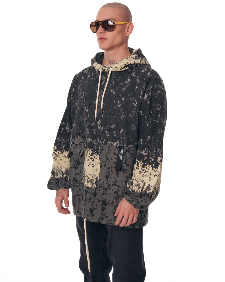 Men's Paint Splash Patterned Linen Hoodie In Anthracite - Anthracite