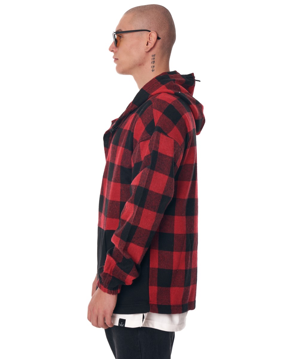 Men's Plaid Oversize Sweatshirt With Pocket Detail In Black&Red | Martin Valen