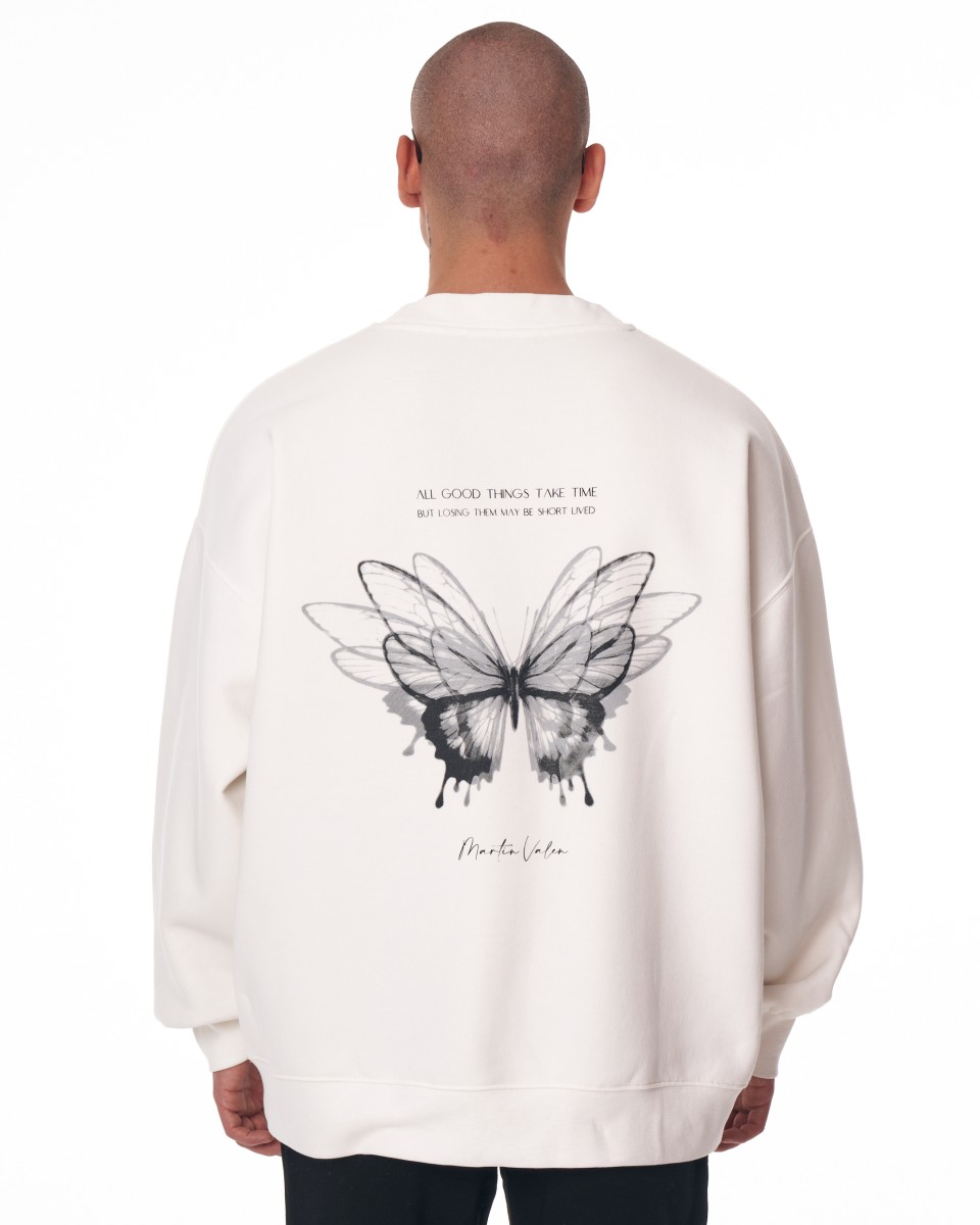 Sweatshirt Oversize Pour Hommes Avec Illusion de Papillon - Blanc