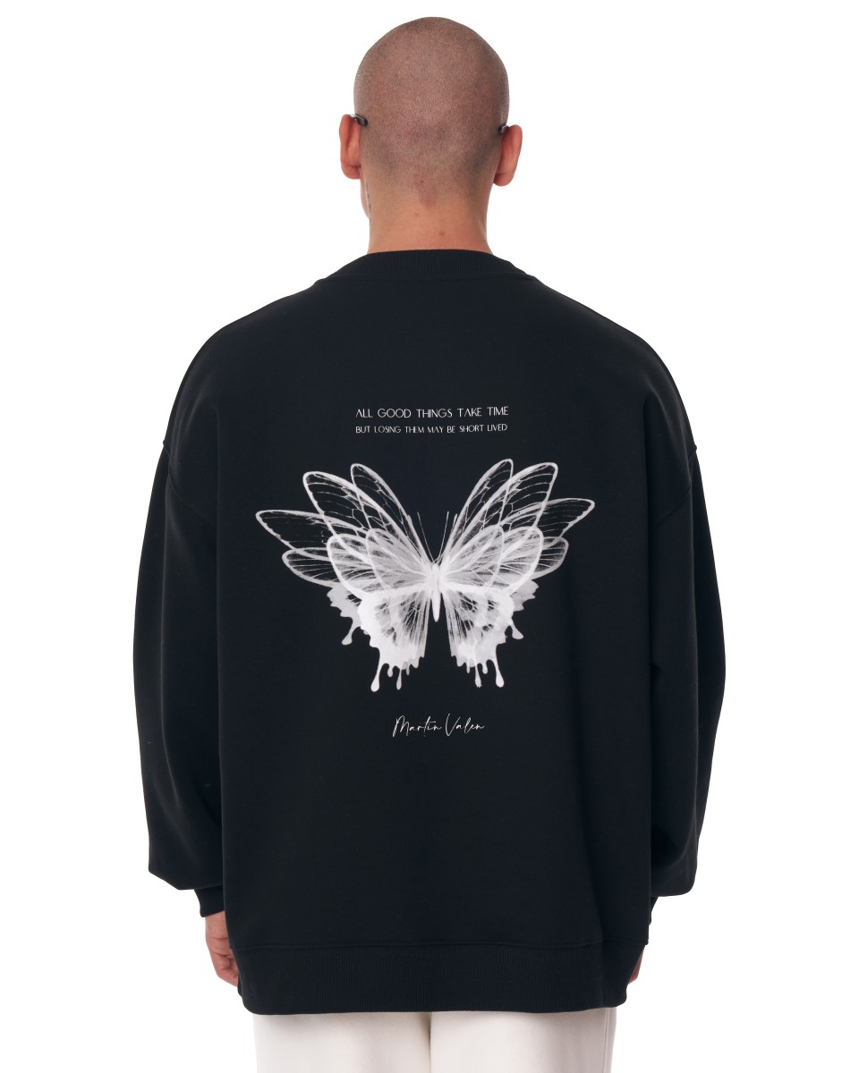 Sweatshirt für Herren im Oversize-Stil mit Schmetterlingsillusion - Schwarz