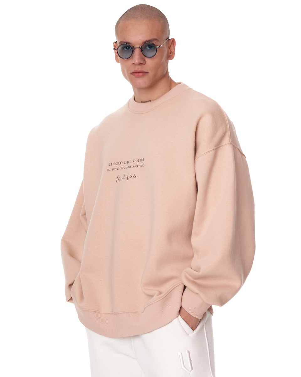 Oversized Heren-Sweatshirt met Blinderillusie - Beige