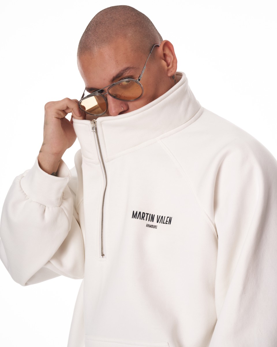 Sweat-shirt surdimensionné à demi-zip pour hommes - Blanc