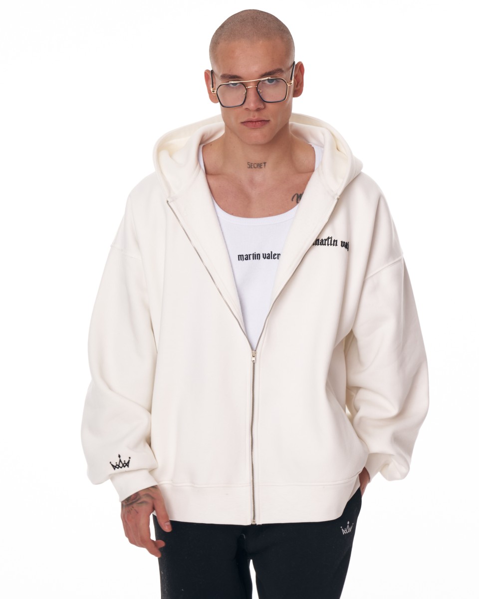 Cozzip Full Zip Oversized White Hoodie For Men | Martin Valen