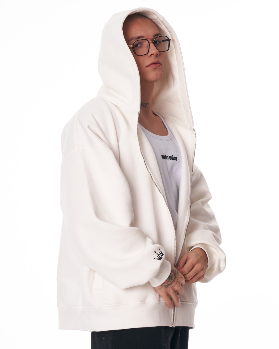Cozzip Full Zip Oversized White Hoodie For Men | Martin Valen