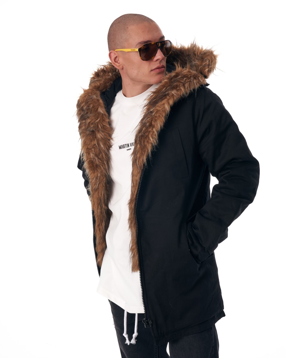 MV Parker-Style Jacket with Furry Trim in Black | Martin Valen