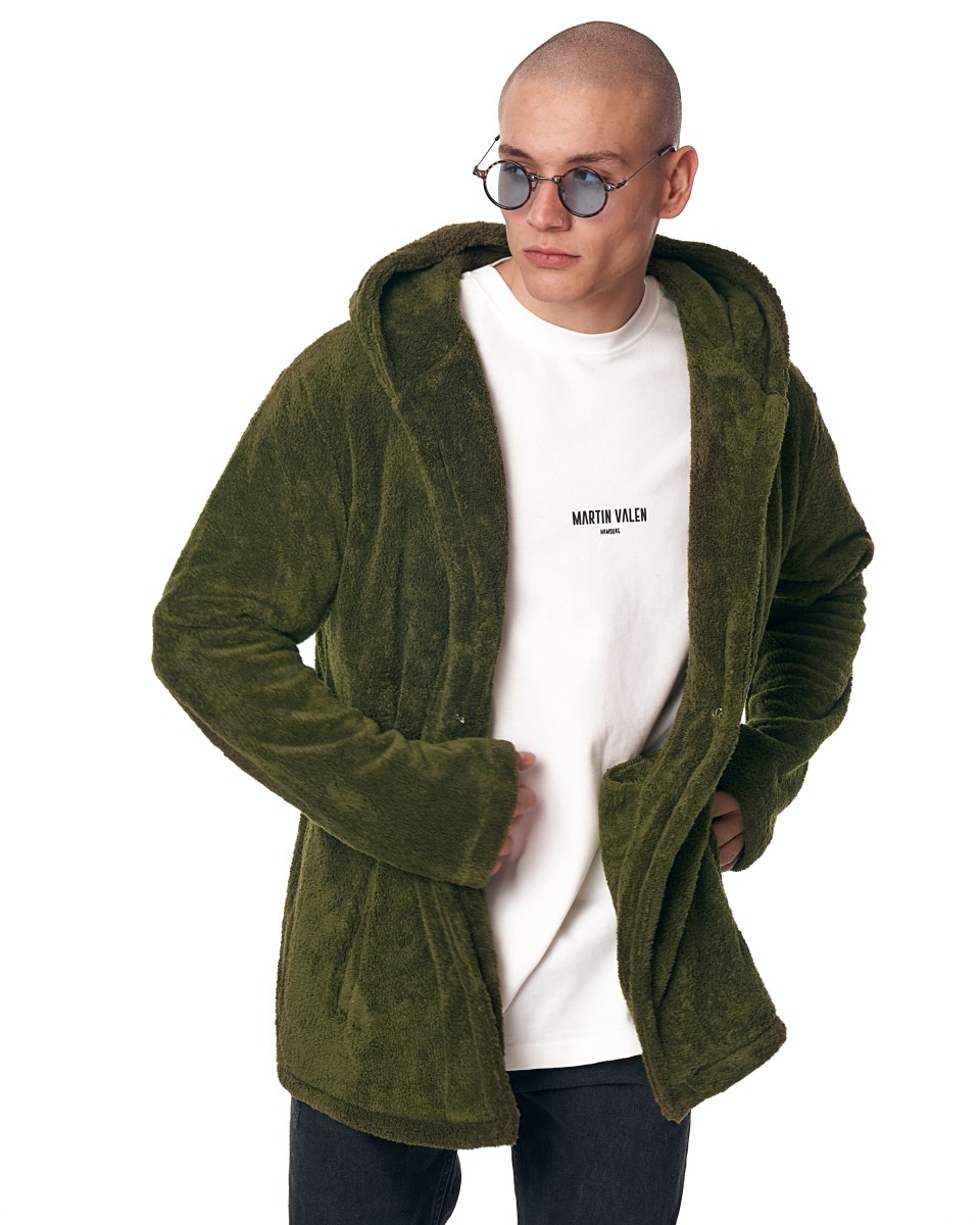 Men's Oversized Cardigan Fleece With Pocket Khaki | Martin Valen