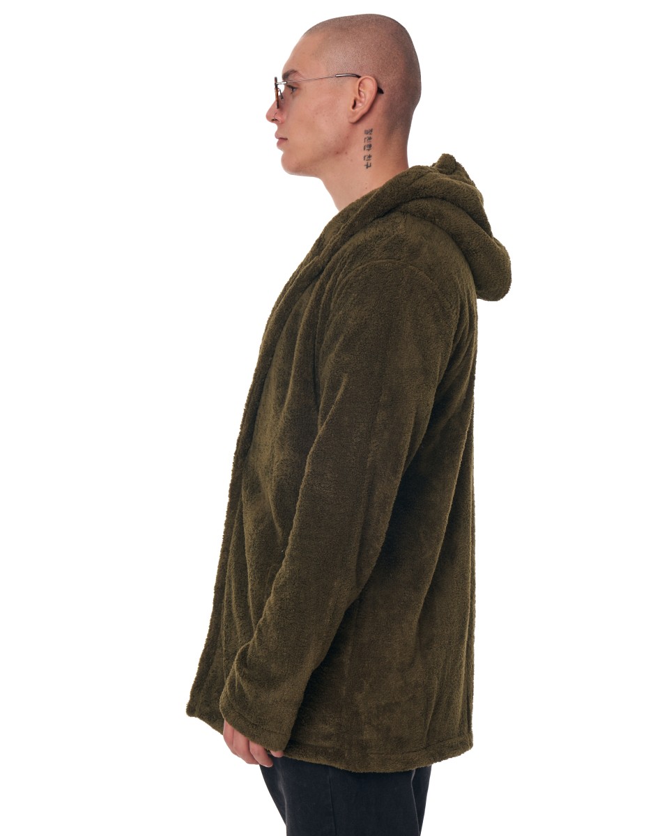 Men's Oversized Cardigan Fleece With Pocket Khaki | Martin Valen