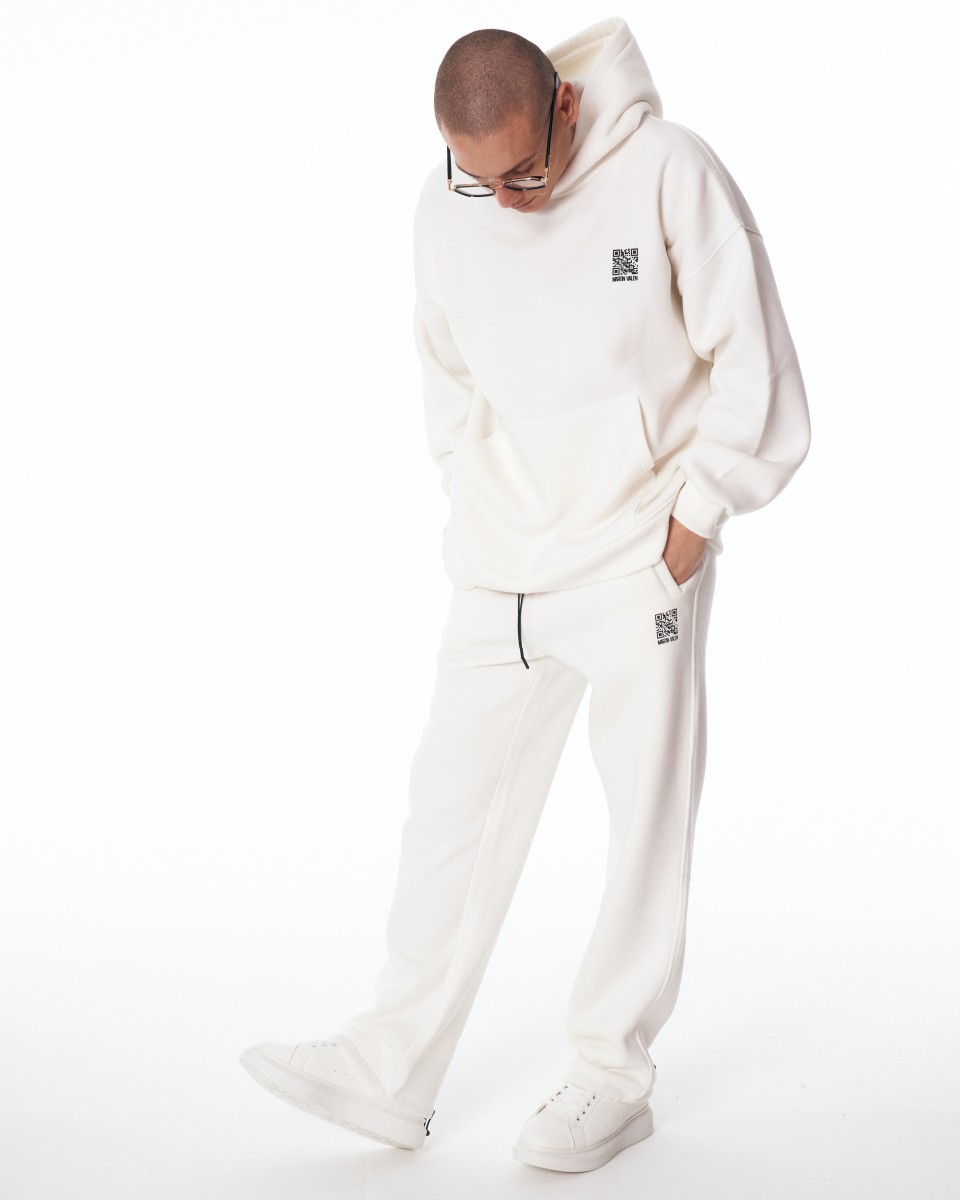 Sigilio QR Code Übergroßes Hoodie-Trainingsanzug-Set - Weiß
