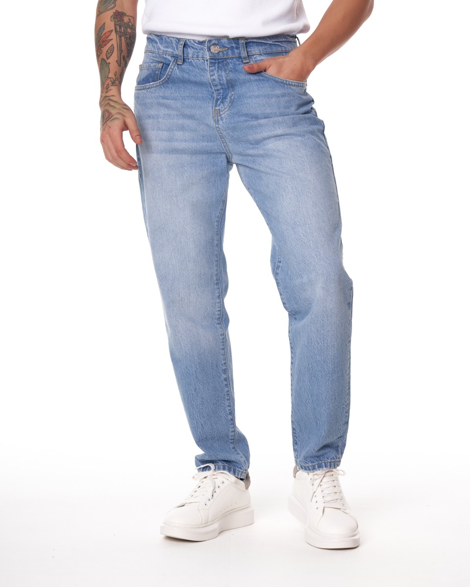 Calças Jeans Reta Lavadas em Azul Gelo - Denim Blue
