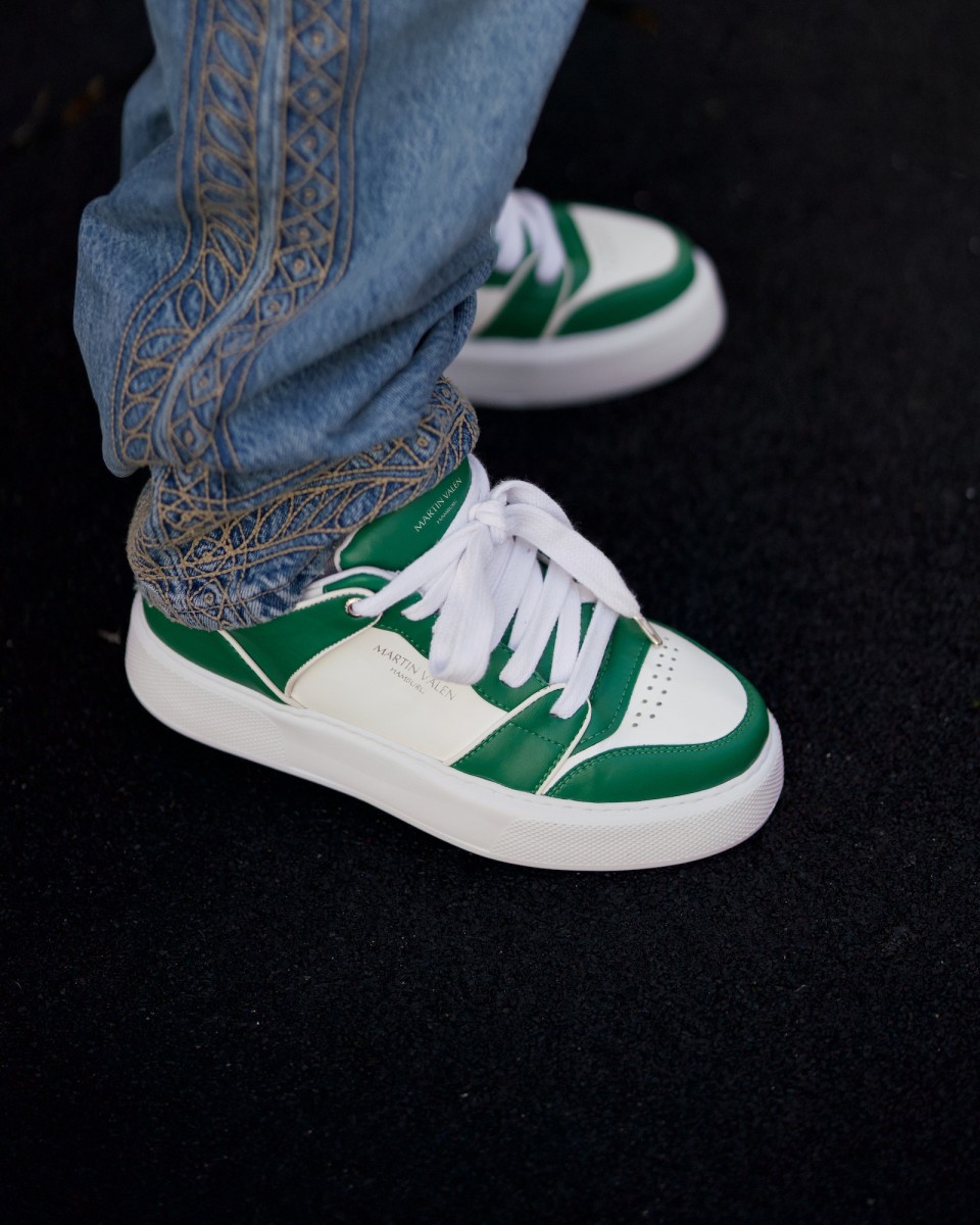 Мужские Двухцветные Высокие Кроссовки в Зелено-Белом | Martin Valen