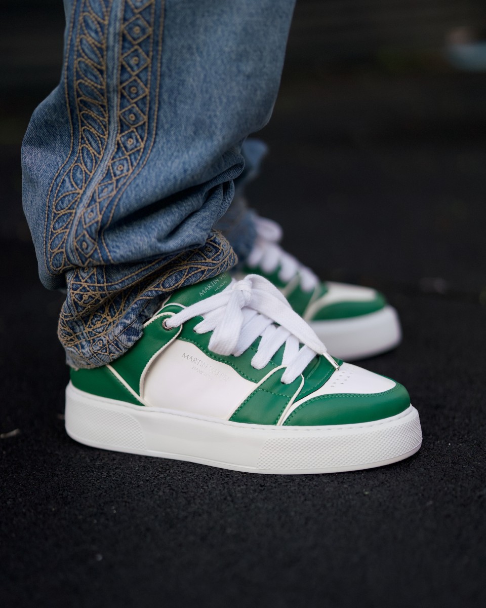 Heren Bicolor Hoge Sneakers in Groen-Wit - Groen
