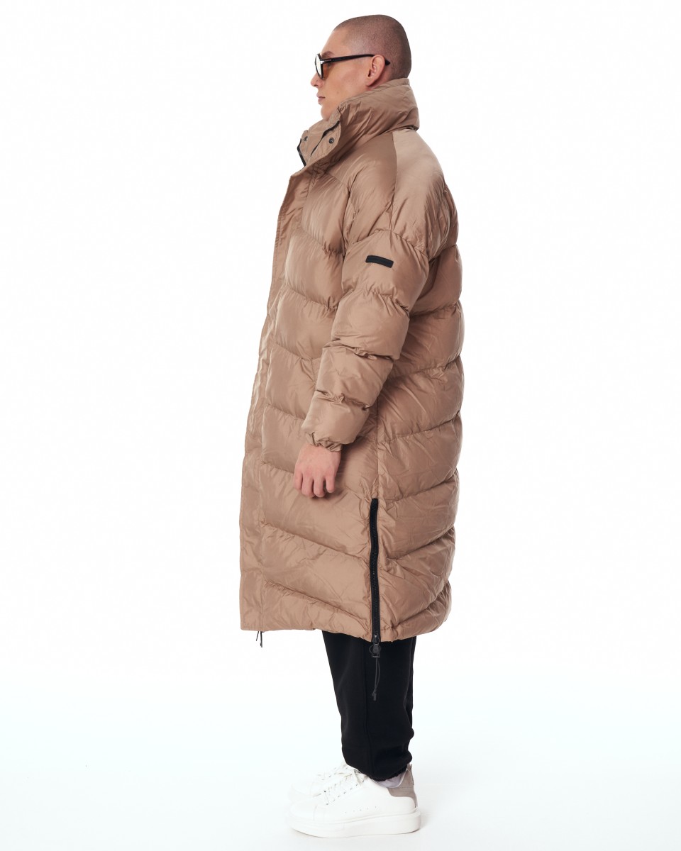 Oversized Long Beige Puffer Coat with High Collar | Martin Valen