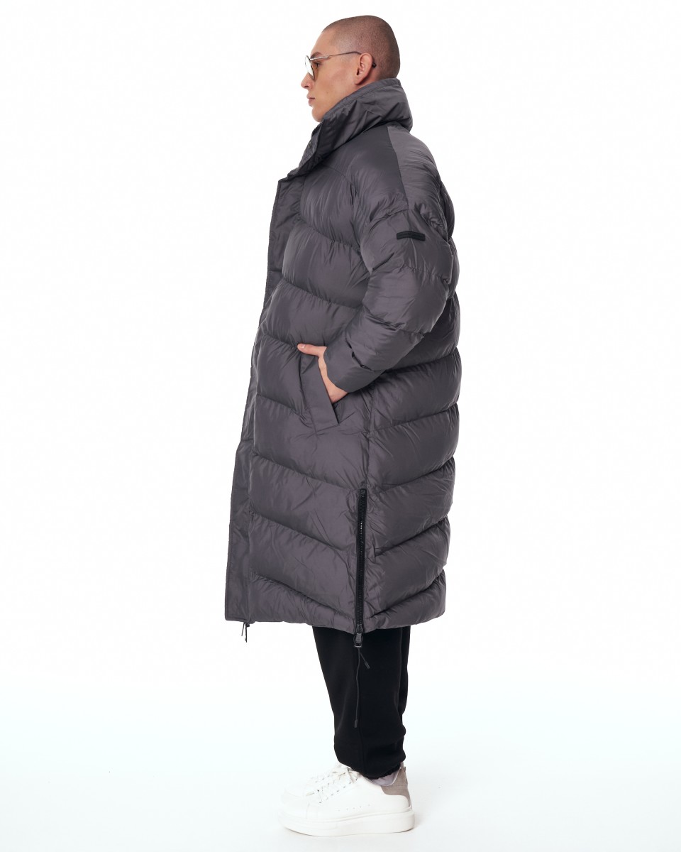 Oversized Long Gray Puffer Coat with High Collar | Martin Valen