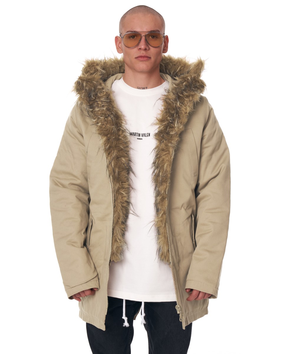 MV Parker-Style Jacket with Furry Trim in Beige