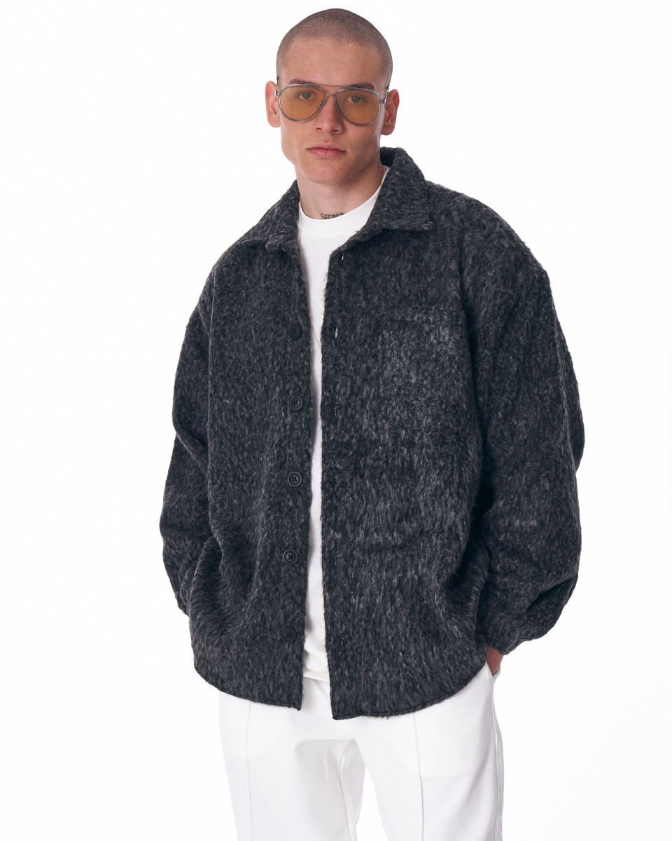 Men's Street Style Button Down Wool Cardigan - Gray