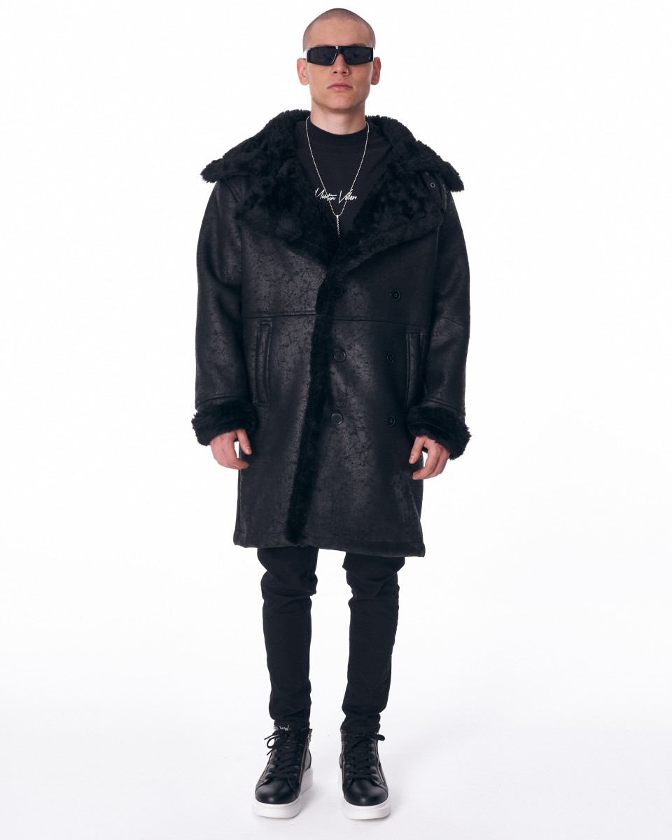 Valans Martin Valen Leather Jacket with Furry Trim - Black