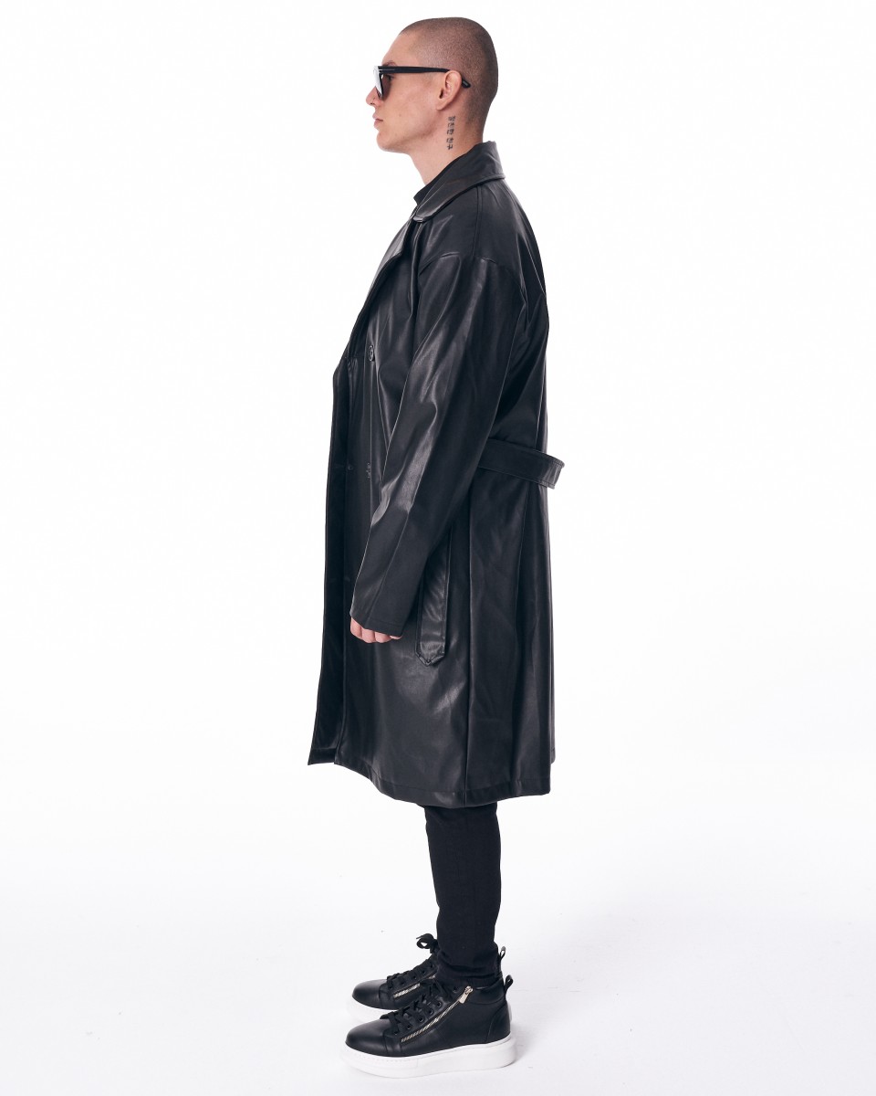 Мужское кожаное пальто в пол на поясе | Martin Valen