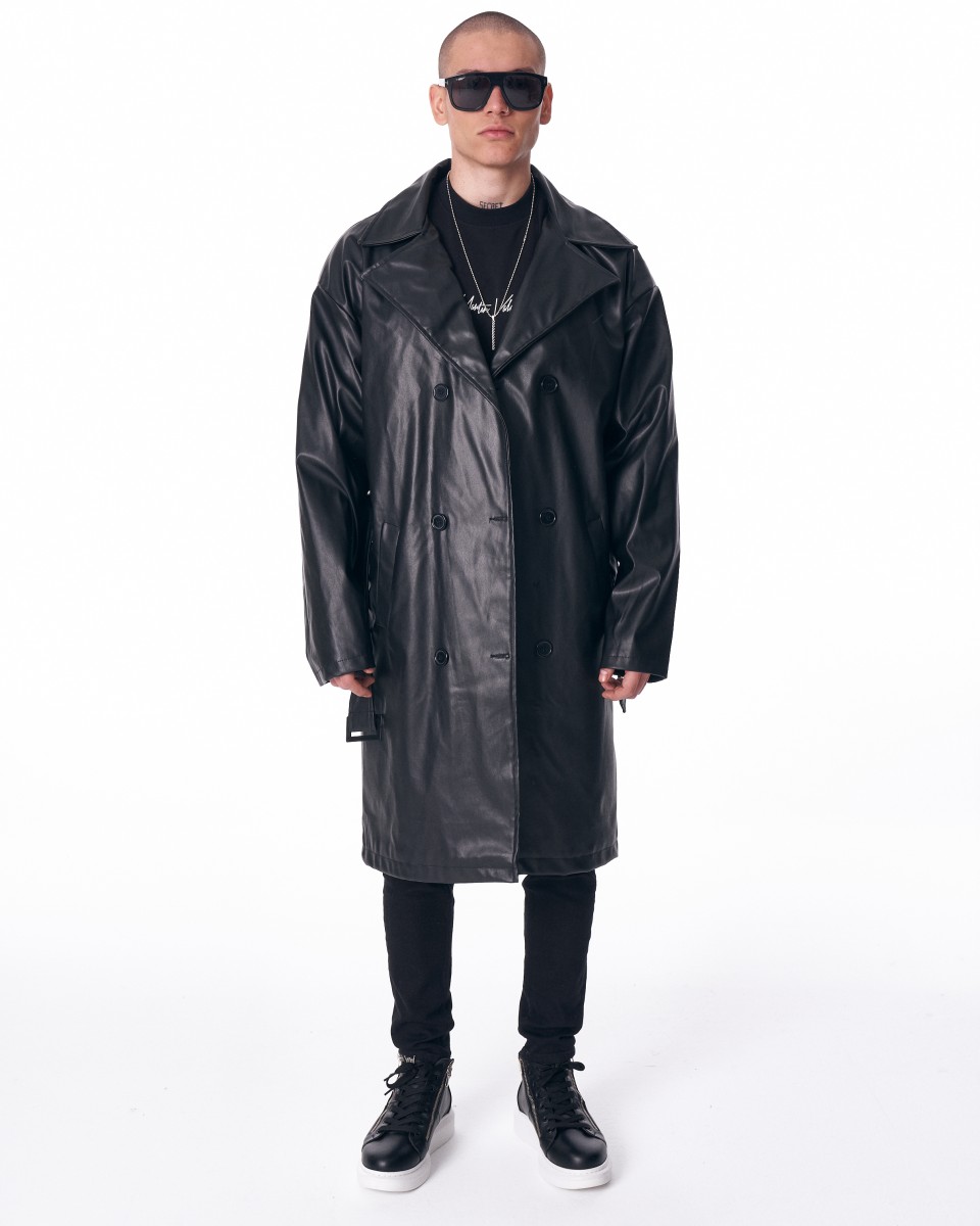 Мужское кожаное пальто в пол на поясе | Martin Valen