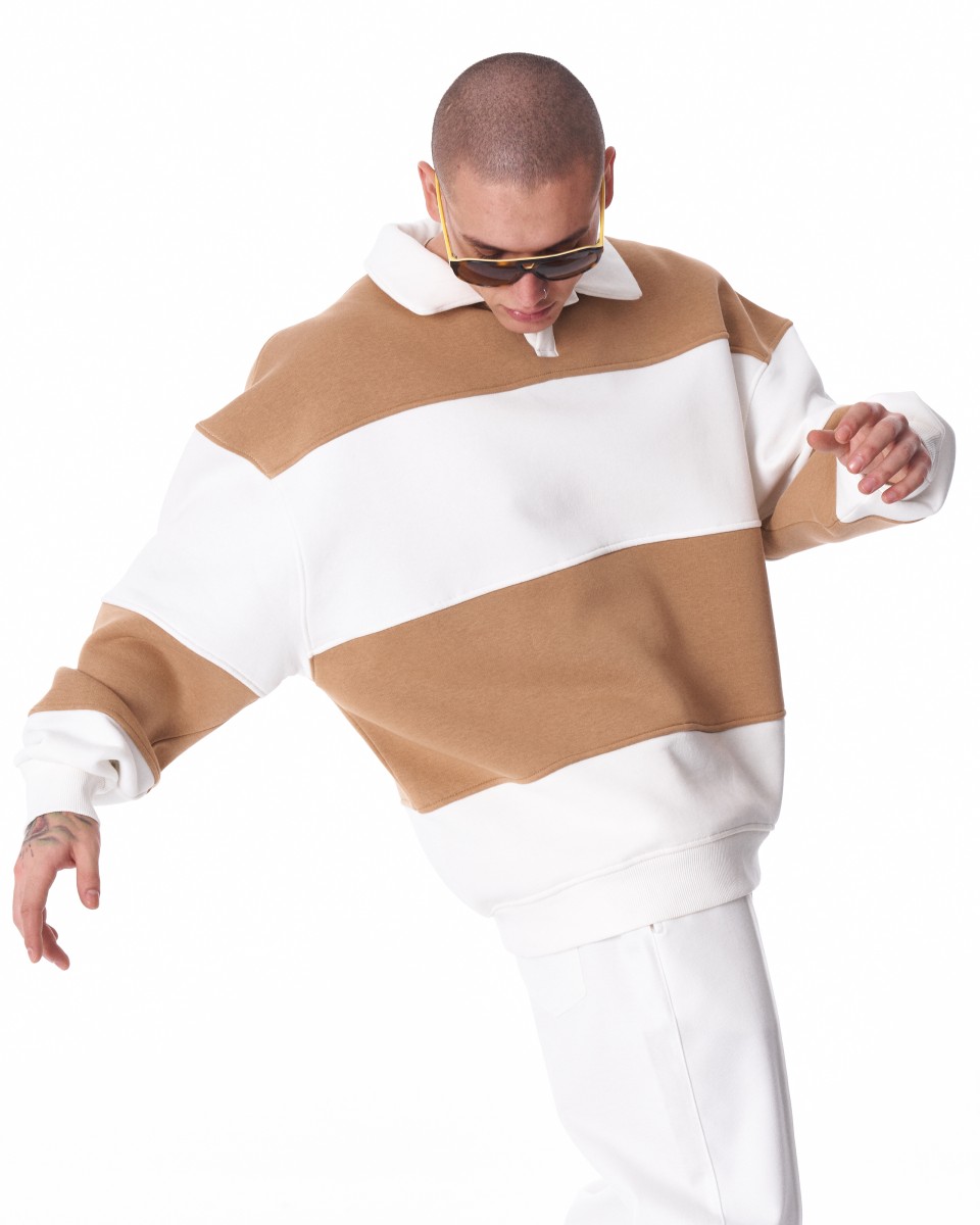 Übergroßes Street-Style-Sweatshirt mit Streifen - Beige