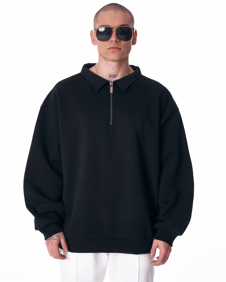 Valicia Martin Valen Oversized Basic Half Zip Sweatshirt - Black