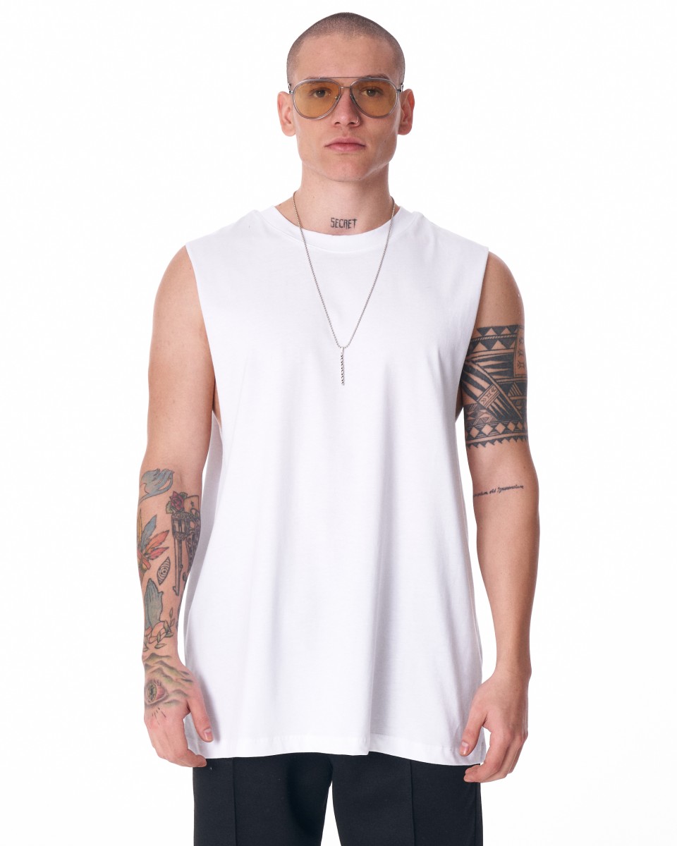 Street Style Plain White Sleeveless T-Shirt - White