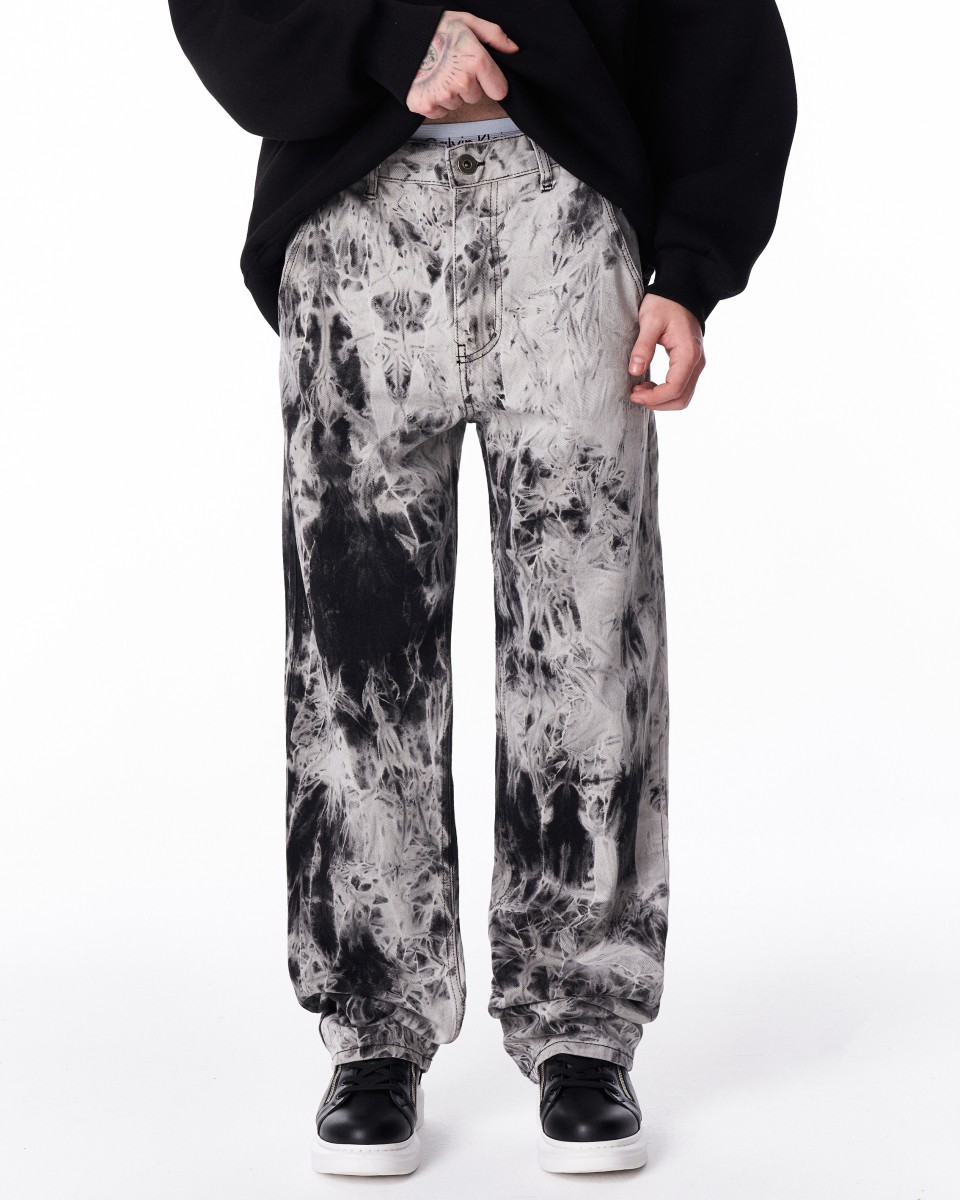 Black and White Bicolor Tie Dye Jogger - Anthracite