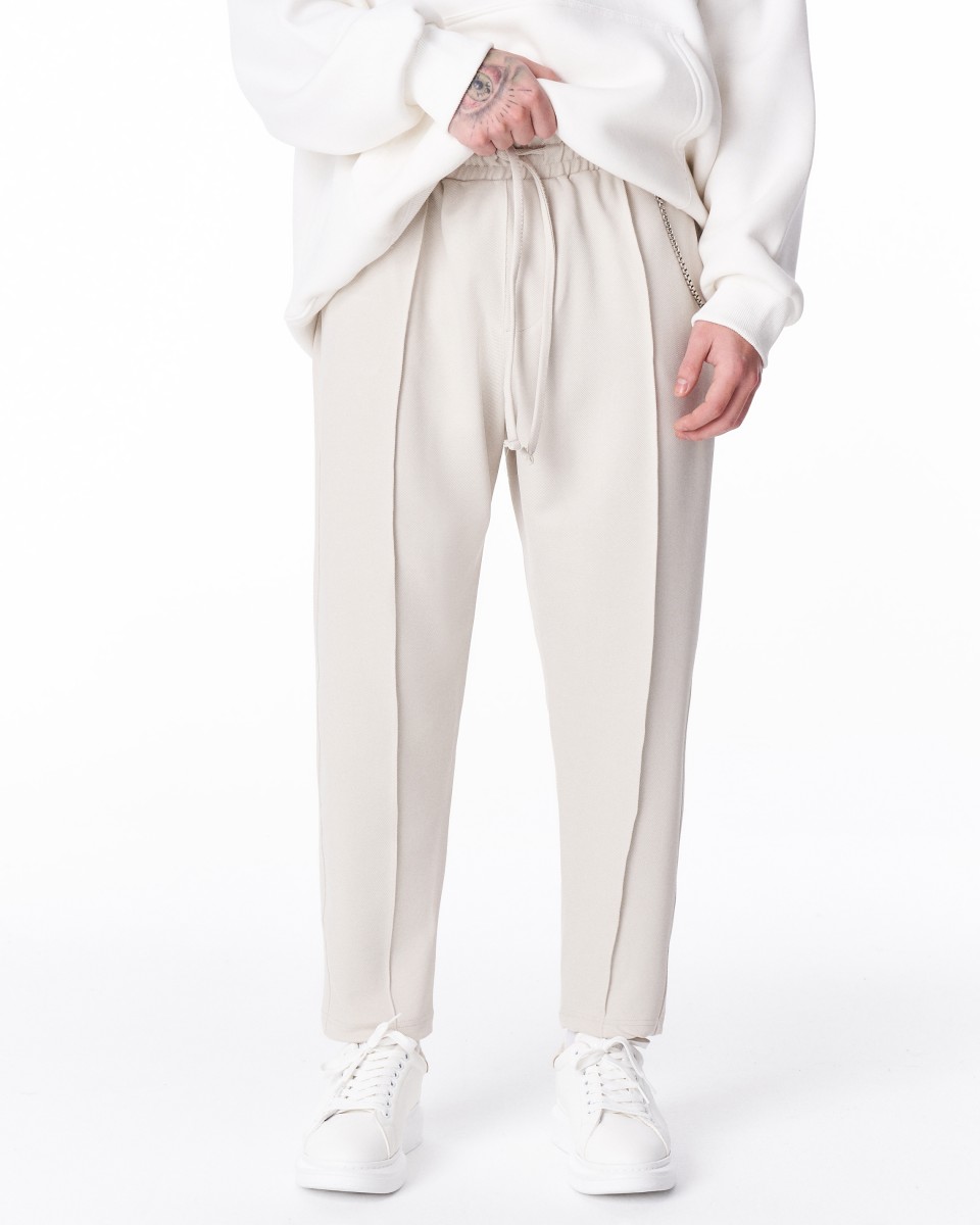 Pantalones de Corte Relajado para Hombre con Detalle de Cadena de Acero - Beige