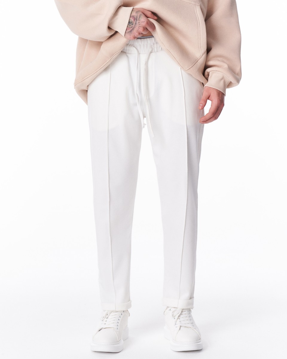 Pantalon Coupe Relax Pour Hommes Avec Détail Chaîne en Acier - Blanc