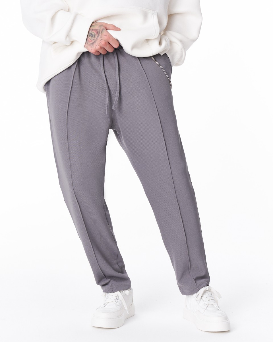 Men's Relax Fit Pants With Steel Chain Detail - Gray