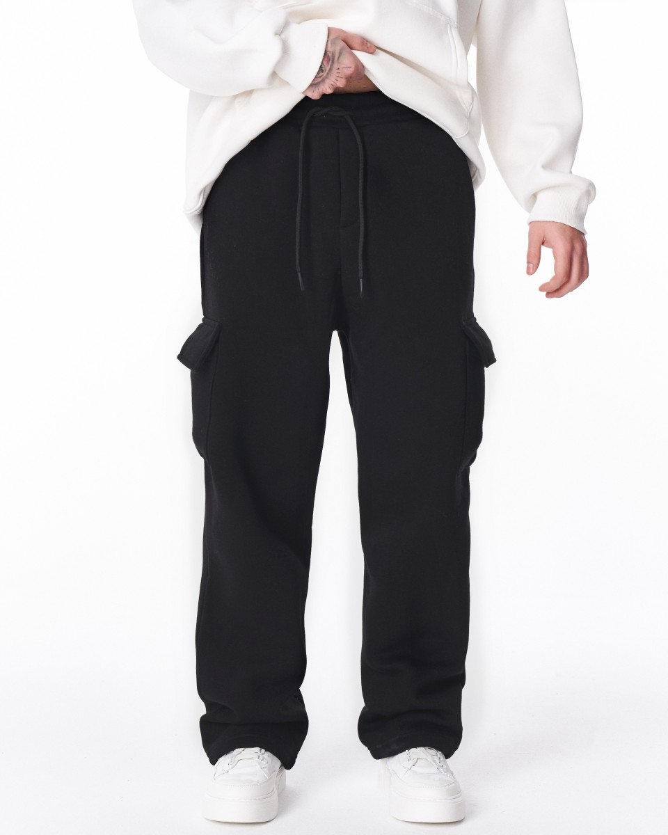 Men's Fleece Cargo Sweatpants - Black