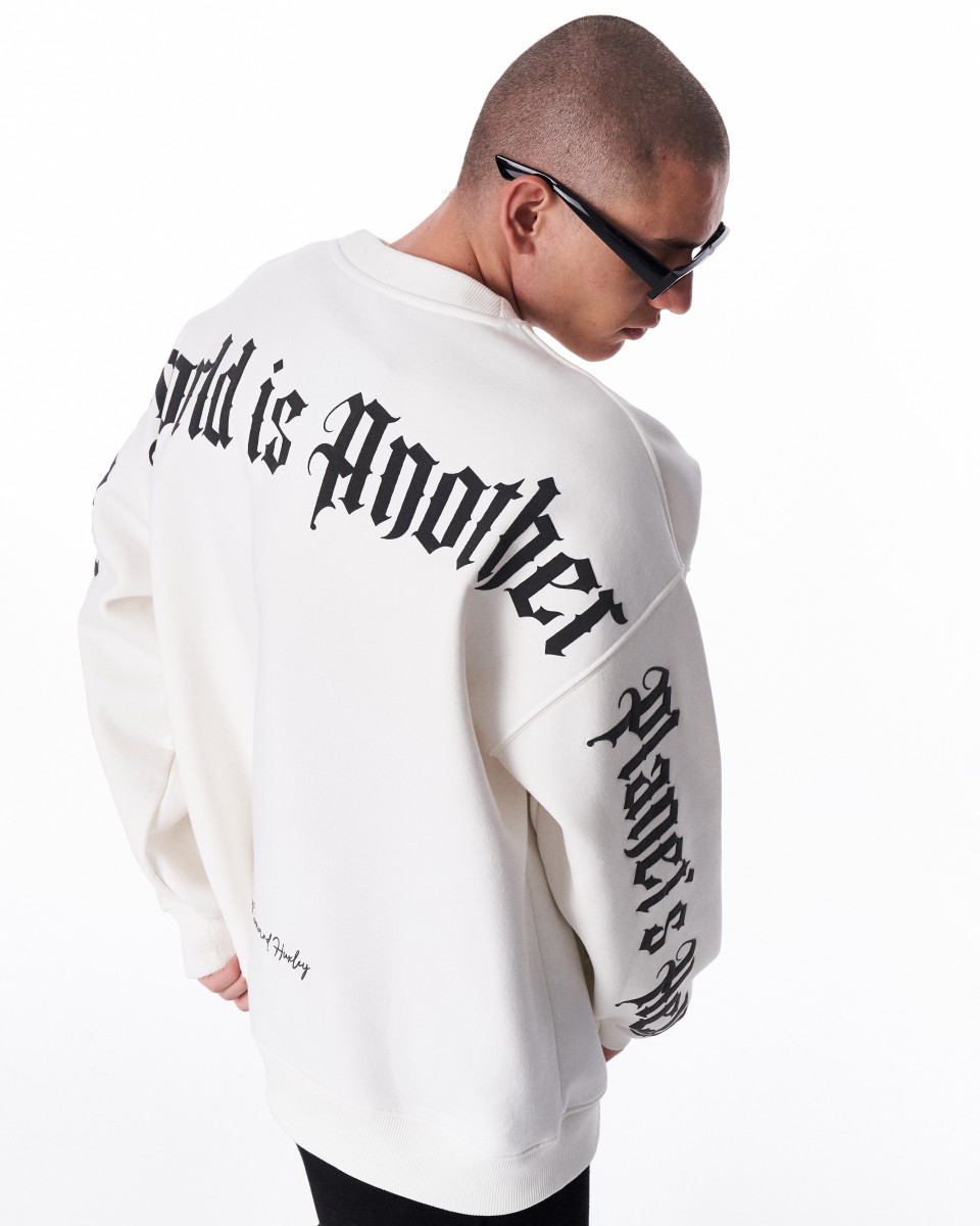Sweat Oversize pour Homme Another World's Hell Blanc